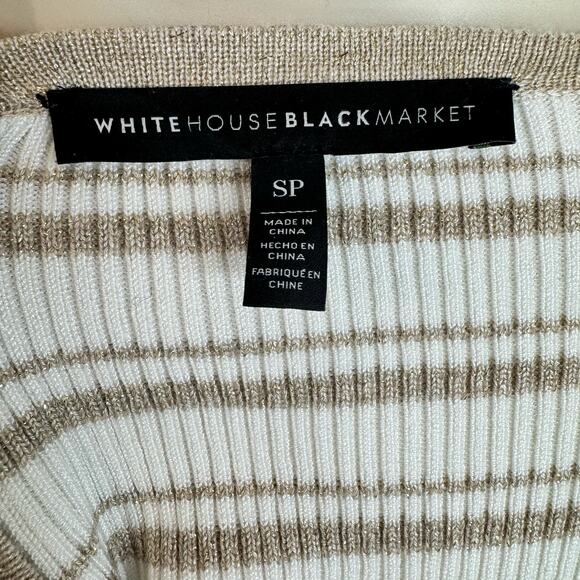 White House Black Market Cream Tan Striped Peplum Ribbed Knit Sweater Size Small - Picture 7 of 8